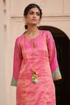 Buy_Rajiramniq_Pink Tissue Silk Embroidery Round Kurta Set _Online_at_Aza_Fashions