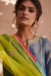 Rajiramniq Blue Tissue Silk Embroidery Round Kurta Set at Aza Fashions Rajiramniq_Blue Tissue Silk Embroidery Round Kurta Set _at_Aza_Fashions