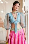 Buy_Rajiramniq_Blue Tissue Silk Embroidery V Neck Lehenga Set _Online_at_Aza_Fashions