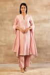 Shop Sana Barreja Pink Chanderi Silk Round Kurta Set at Aza Fashions Shop_Sana Barreja_Pink Chanderi Silk Round Kurta Set _at_Aza_Fashions