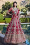 Buy_Sahil Kochhar_Pink Raw Silk Leaf Neck Zara Bridal Lehenga Set  _at_Aza_Fashions