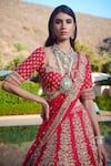 Buy_Sahil Kochhar_Pink Raw Silk Leaf Neck Zara Bridal Lehenga Set  _Online_at_Aza_Fashions