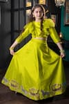 Shop_Hoity Moppet_Green Silk, Satin Applique Zarin Lehenga And Top Set _at_Aza_Fashions