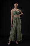 ADITYA SIKAND_Green 70% Organic Cotton Embroidery Bralette Round And Palazzo Set _Online_at_Aza_Fashions