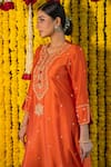 Buy_Label Niti Bothra_Orange Cupro Embroidery Notched Kurta Palazzo Set _Online_at_Aza_Fashions