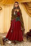 Buy_Zariya the Label_Brown Modal Satin And Embroidery Block & Waistcoat & Anarkali Set _at_Aza_Fashions