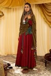 Zariya the Label_Brown Modal Satin And Embroidery Block & Waistcoat & Anarkali Set _Online_at_Aza_Fashions