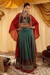 Buy_Zariya the Label_Green Modal Satin And Embroidery Vanaspati & Work Cape Lehenga Set _at_Aza_Fashions