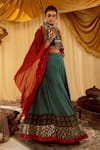 Shop_Zariya the Label_Green Modal Satin And Embroidery Vanaspati & Work Cape Lehenga Set _at_Aza_Fashions