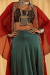 Zariya the Label_Green Modal Satin And Embroidery Vanaspati & Work Cape Lehenga Set _Online_at_Aza_Fashions