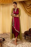 Buy_Zariya the Label_Pink Modal Satin Embroidery Mirror Round Cowl Tunic And Cape Set _at_Aza_Fashions