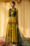 Buy_Zariya The Label_Yellow Modal Satin Thread And Mirror Round Work Waistcoat & Anarkali Set _at_Aza_Fashions