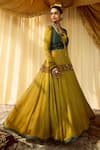 Shop_Zariya The Label_Yellow Modal Satin Thread And Mirror Round Work Waistcoat & Anarkali Set _at_Aza_Fashions