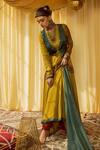 Zariya The Label_Yellow Modal Satin Thread And Mirror Round Work Waistcoat & Anarkali Set _Online_at_Aza_Fashions