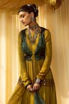 Buy_Zariya The Label_Yellow Modal Satin Thread And Mirror Round Work Waistcoat & Anarkali Set _Online_at_Aza_Fashions
