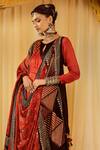 Buy_Zariya The Label_Brown Modal Satin Block Print And Mirror Round Tiered Anarkali Set _Online_at_Aza_Fashions