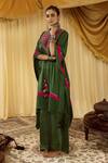 Shop_Zariya The Label_Green Modal Satin Mirror Round Asymmetric Kaftan And Pant Set _at_Aza_Fashions