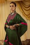 Zariya The Label_Green Modal Satin Mirror Round Asymmetric Kaftan And Pant Set _Online_at_Aza_Fashions
