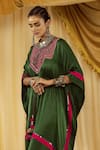 Buy_Zariya The Label_Green Modal Satin Mirror Round Asymmetric Kaftan And Pant Set _Online_at_Aza_Fashions