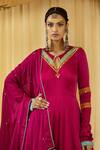 Zariya The Label_Pink Modal Satin Mirror Round Contrast Hem Anarkali Set _Online_at_Aza_Fashions