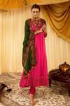 Buy_Zariya The Label_Pink Modal Satin Thread And Mirror Round Neck Anarkali Set _at_Aza_Fashions