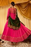 Shop_Zariya The Label_Pink Modal Satin Thread And Mirror Round Neck Anarkali Set _at_Aza_Fashions