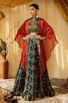 Buy_Zariya the Label_Brown Modal Satin And Embroidery Vanaspati Asymmetric Cape Lehenga Set _at_Aza_Fashions