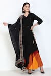 Shop_Zariya The Label_Black Pure Cotton Mirror V Neck Asymmetric Angarakha Kurta Set _at_Aza_Fashions