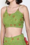Zariya The Label_Green Pure Cotton Thread And Mirror Round Floral Embroidered Lehenga Set _at_Aza_Fashions