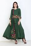 Buy_Zariya The Label_Green Moss Crepe Thread Round Tiered Kurta Palazzo Set _at_Aza_Fashions