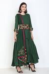 Zariya The Label_Green Moss Crepe Thread Round Tiered Kurta Palazzo Set _Online_at_Aza_Fashions