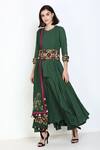 Buy_Zariya The Label_Green Moss Crepe Thread Round Tiered Kurta Palazzo Set _Online_at_Aza_Fashions
