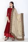 Buy_Zariya The Label_Beige Thread And Mirror Embroidered Border Dupatta _at_Aza_Fashions