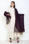 Shop_Zariya The Label_Purple Embroidery Thread And Mirror Work Dupatta _at_Aza_Fashions