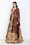 Buy_Zariya The Label_Beige Muslin Floral Print And Mirror Square Neck Lehenga Set _at_Aza_Fashions