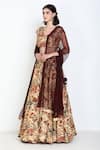 Shop_Zariya The Label_Beige Muslin Floral Print And Mirror Square Neck Lehenga Set _at_Aza_Fashions
