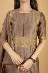 Buy_Ikshita Choudhary_Brown Chanderi Silk Embroidered Sequins Round Kurta And Pant Set_Online_at_Aza_Fashions