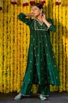 Buy Label Niti Bothra Green Cupro V Neck Embroidered Kurta Palazzo Set at Aza Fashions Buy_Label Niti Bothra_Green Cupro V Neck Embroidered Kurta Palazzo Set _at_Aza_Fashions