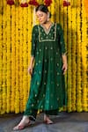 Shop Label Niti Bothra Green Cupro V Neck Embroidered Kurta Palazzo Set at Aza Fashions Shop_Label Niti Bothra_Green Cupro V Neck Embroidered Kurta Palazzo Set _at_Aza_Fashions