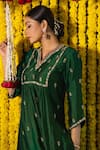 Label Niti Bothra Green Cupro V Neck Embroidered Kurta Palazzo Set Online at Aza Fashions Label Niti Bothra_Green Cupro V Neck Embroidered Kurta Palazzo Set _Online_at_Aza_Fashions