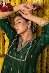 Buy Label Niti Bothra Green Cupro V Neck Embroidered Kurta Palazzo Set Online at Aza Fashions Buy_Label Niti Bothra_Green Cupro V Neck Embroidered Kurta Palazzo Set _Online_at_Aza_Fashions
