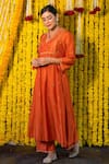 Shop_Label Niti Bothra_Orange Cupro Embroidery V Neck Kurta Palazzo Set _at_Aza_Fashions