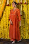 Label Niti Bothra_Orange Cupro Embroidery V Neck Kurta Palazzo Set _Online_at_Aza_Fashions