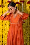 Buy_Label Niti Bothra_Orange Cupro Embroidery V Neck Kurta Palazzo Set _Online_at_Aza_Fashions