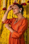 Shop_Label Niti Bothra_Orange Cupro Embroidery V Neck Kurta Palazzo Set _Online_at_Aza_Fashions