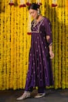 Shop_Label Niti Bothra_Purple Cupro Embroidery V Neck Kurta Palazzo Set _at_Aza_Fashions