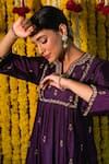 Shop_Label Niti Bothra_Purple Cupro Embroidery V Neck Kurta Palazzo Set _Online_at_Aza_Fashions