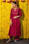 Buy_Niti Bothra_Pink Cupro Embroidery V Neck Kurta Palazzo Set For Women_at_Aza_Fashions