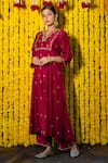 Niti Bothra_Pink Cupro Embroidery V Neck Kurta Palazzo Set For Women_Online_at_Aza_Fashions
