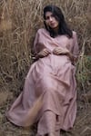 Shop_Dot_Pink Cotton Silk Round Kurta And Pant Set _at_Aza_Fashions
